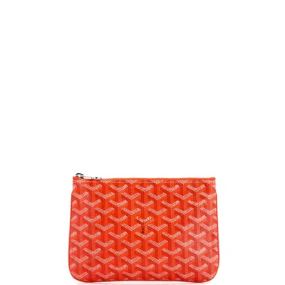 Pre-owned Goyard Senat Zip Pouch Coated Canvas Mm In Orange