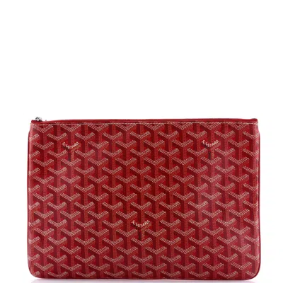 Pre-owned Goyard Senat Zip Pouch Coated Canvas Mm In Red