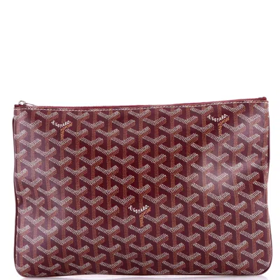 Pre-owned Goyard Senat Zip Pouch Coated Canvas Mm In Red