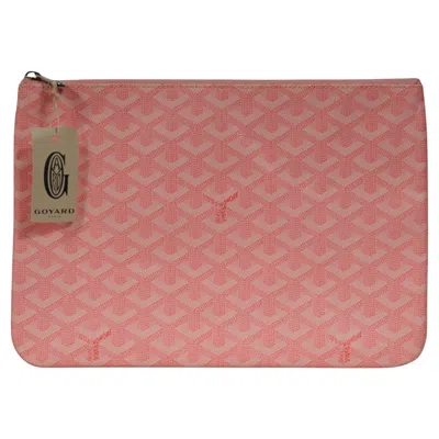 Pre-owned Goyard Senate Mm Pouch Rose Sakura Pink Clutch Bag Coated Canvas Zip Top Wallet In Red