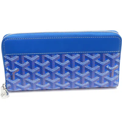 Pre-owned Goyard Sky Blue Pvc Canvas Calf Long Wallet