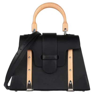 Pre-owned Goyard Smooth & Grained Courcelanges Calfskin With Riveted Beechwood Saigon Pm In Black
