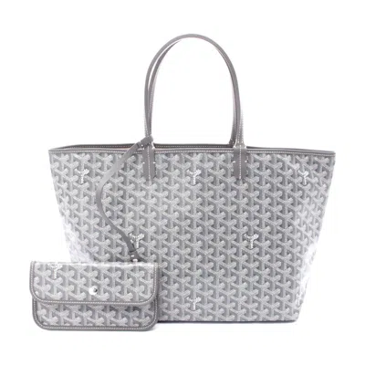Pre-owned Goyard St. Louis Pm Tote Bag Pvc Canvas Leather In Gray