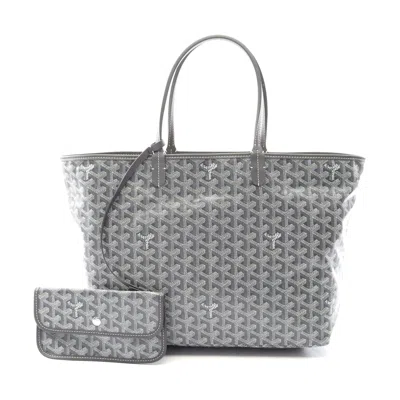 Pre-owned Goyard St. Louis Pm Tote Bag Pvc Leather In Gray