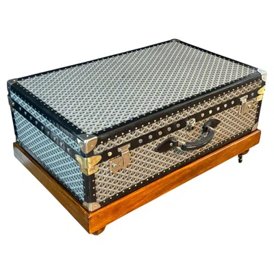 Pre-owned Goyard Steamer Trunk, 83 Cm  Trunk In Chevrons Canvas,  Suitcase In Brown
