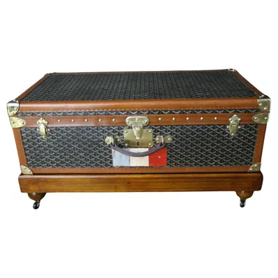 Pre-owned Goyard Steamer Trunk, 86 Cm  Trunk In Chevrons Canvas In Brown