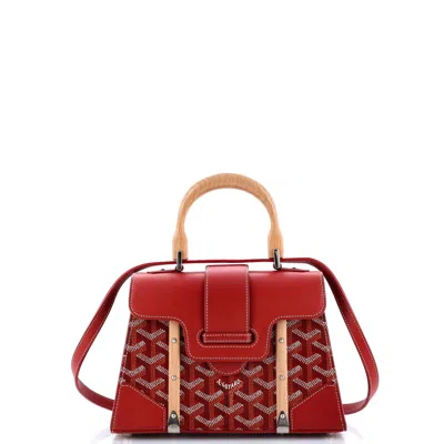 Pre-owned Goyard Structured Saigon Top Handle Bag Coated Canvas With Leather Mini In Red