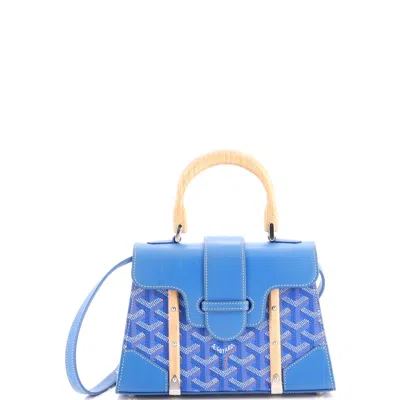 Goyard Structured Saigon Top Handle Bag Coated Canvas With Leather Mini In Blue