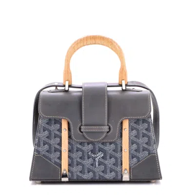 Goyard Structured Saigon Top Handle Bag Coated Canvas With Leather Mini In Blue