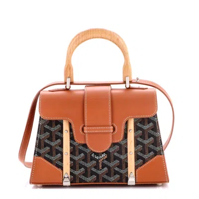 Pre-owned Goyard Structured Saigon Top Handle Bag Coated Canvas With Leather Mini In Brown