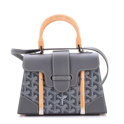 Pre-owned Goyard Structured Saigon Top Handle Bag Coated Canvas With Leather Mini In Gray
