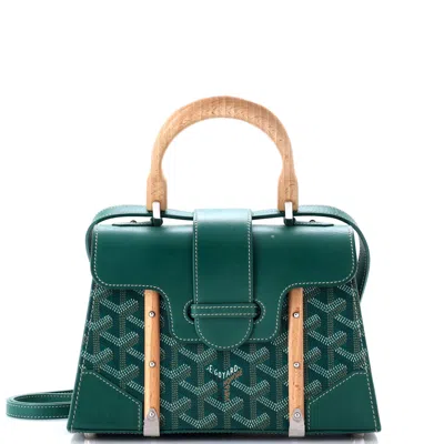 Pre-owned Goyard Structured Saigon Top Handle Bag Coated Canvas With Leather Mini In Green