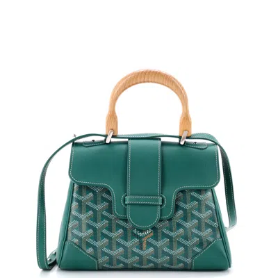 Pre-owned Goyard Structured Saigon Top Handle Bag Coated Canvas With Leather Mini In Green