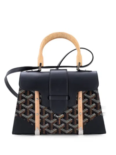 Pre-owned Goyard Structured Saigon Top Handle Bag Coated Canvas With Leather Mini Satchel In Black