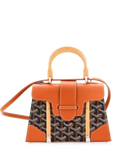 Pre-owned Goyard Structured Saigon Top Handle Bag Coated Canvas With Leather Mini Satchel In Brown