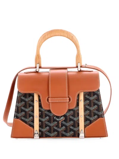 Pre-owned Goyard Structured Saigon Top Handle Bag Coated Canvas With Leather Mini Satchel In Brown