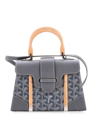 Pre-owned Goyard Structured Saigon Top Handle Bag Coated Canvas With Leather Mini Satchel In Gray