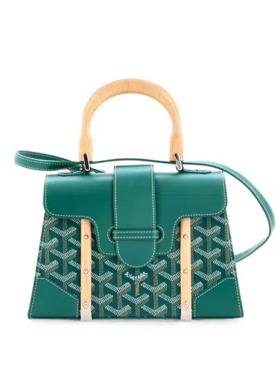 Pre-owned Goyard Structured Saigon Top Handle Bag Coated Canvas With Leather Mini Satchel In Green