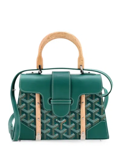 Pre-owned Goyard Structured Saigon Top Handle Bag Coated Canvas With Leather Mini Satchel In Green