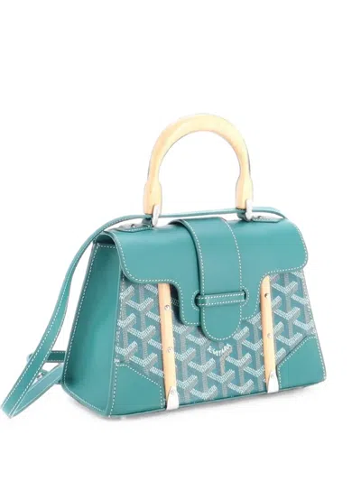 Pre-owned Goyard Structured Saigon Top Handle Bag Coated Canvas With Leather Mini Satchel In Green