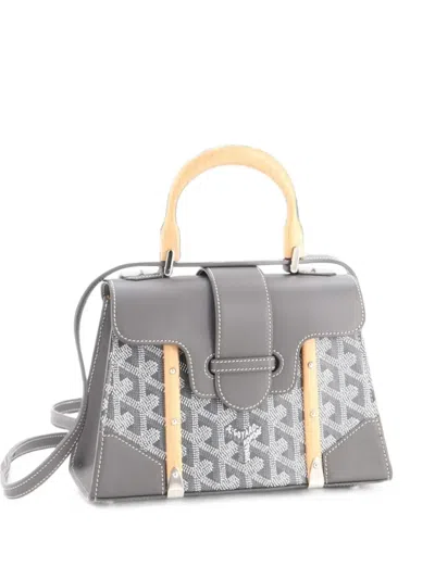 Pre-owned Goyard Structured Saigon Top Handle Bag Coated Canvas With Leather Mini Satchel In Grey