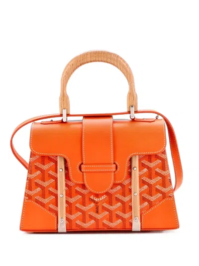 Pre-owned Goyard Structured Saigon Top Handle Bag Coated Canvas With Leather Mini Satchel In Orange