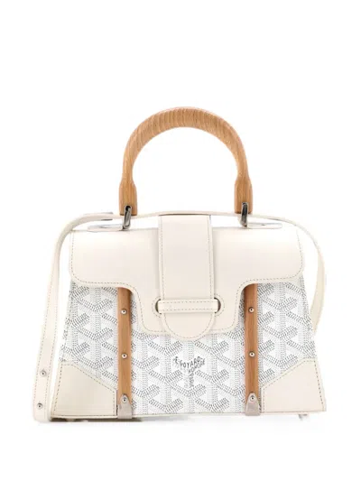 Pre-owned Goyard Structured Saigon Top Handle Bag Coated Canvas With Leather Mini Satchel In White
