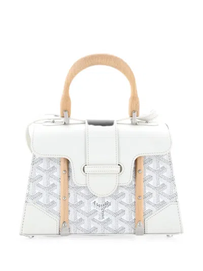 Pre-owned Goyard Structured Saigon Top Handle Bag Coated Canvas With Leather Mini Satchel In White