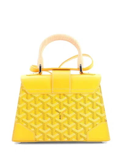 Pre-owned Goyard Structured Saigon Top Handle Bag Coated Canvas With Leather Mini Satchel In Yellow