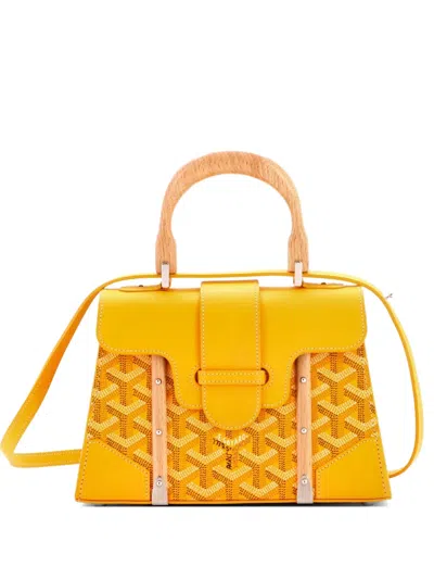 Pre-owned Goyard Structured Saigon Top Handle Bag Coated Canvas With Leather Mini Satchel In Yellow