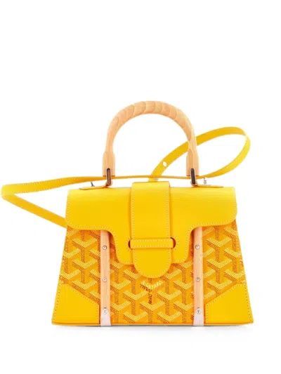 Pre-owned Goyard Structured Saigon Top Handle Bag Coated Canvas With Leather Mini Satchel In Yellow