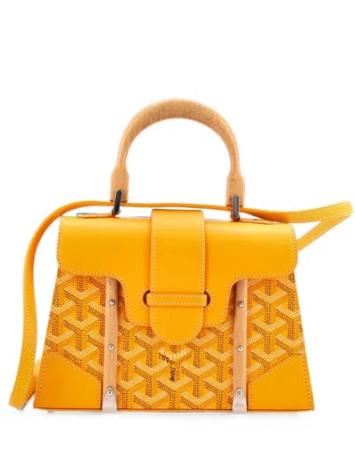 Pre-owned Goyard Structured Saigon Top Handle Bag Coated Canvas With Leather Mini Satchel In Yellow