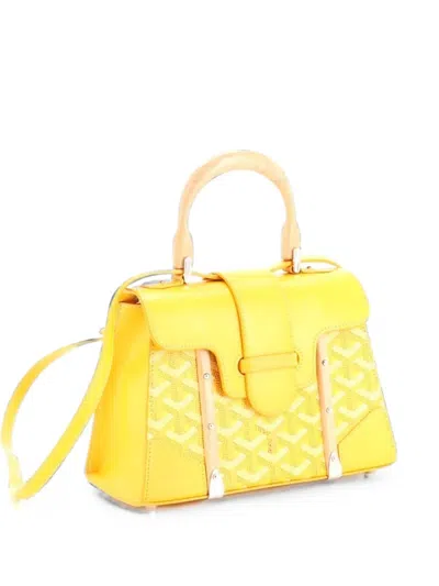 Pre-owned Goyard Structured Saigon Top Handle Bag Coated Canvas With Leather Mini Satchel In Yellow