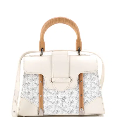 Pre-owned Goyard Structured Saigon Top Handle Bag Coated Canvas With Leather Mini In White