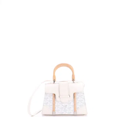 Pre-owned Goyard Structured Saigon Top Handle Bag Coated Canvas With Leather Mini In White