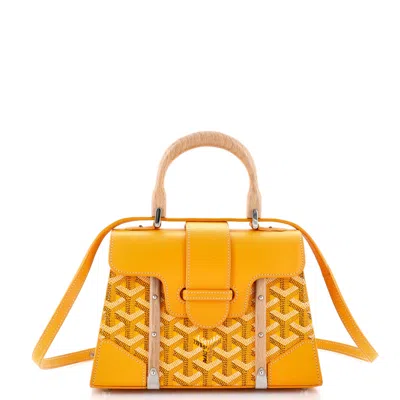 Pre-owned Goyard Structured Saigon Top Handle Bag Coated Canvas With Leather Mini In Yellow