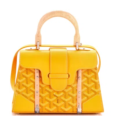 Pre-owned Goyard Structured Saigon Top Handle Bag Coated Canvas With Leather Mini In Yellow