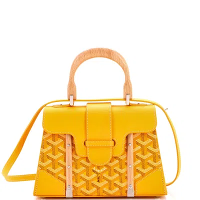 Pre-owned Goyard Structured Saigon Top Handle Bag Coated Canvas With Leather Mini In Yellow