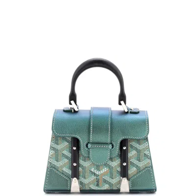 Pre-owned Goyard Structured Saigon Top Handle Bag Coated Canvas With Leather Nano In Black