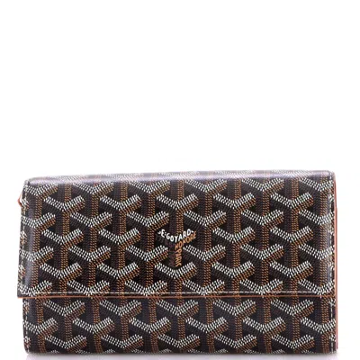 Pre-owned Goyard Varenne Continental Wallet With Strap Coated Canvas In Brown