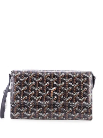 Pre-owned Goyard Varenne Continental Wallet With Strap Coated Canvas Crossbody Bag In Black