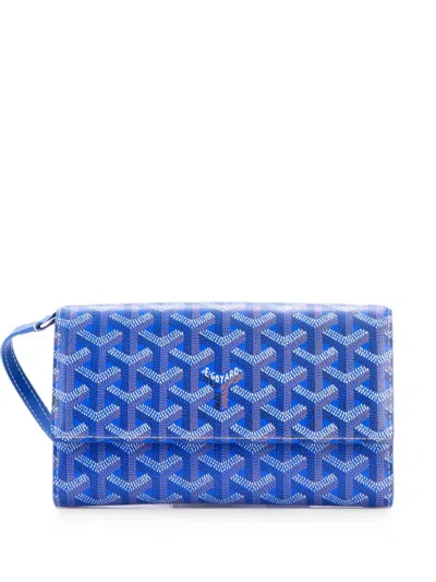 Pre-owned Goyard Varenne Continental Wallet With Strap Coated Canvas Crossbody Bag In Blue