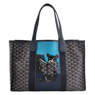 Pre-owned Goyard Villette Large Navy French Bulldog Shopping Tote In Blue