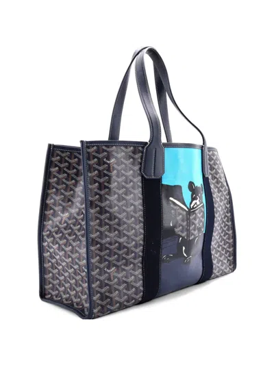 Pre-owned Goyard Villette Printed Coated Canvas Mm Tote Bag In Blue