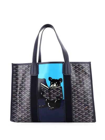 Pre-owned Goyard Villette Printed Coated Canvas Mm Tote Bag In Blue