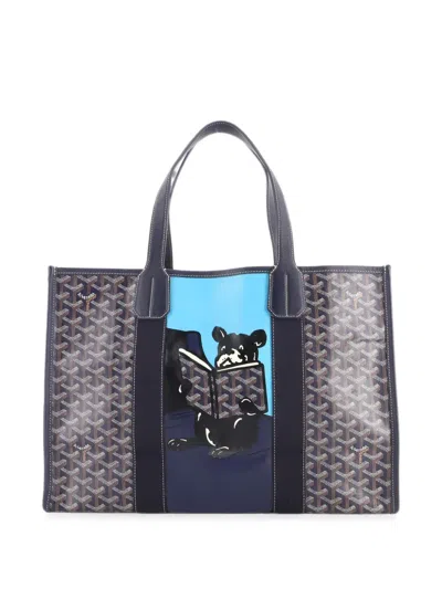 Pre-owned Goyard Villette Printed Coated Canvas Mm Tote Bag In Blue
