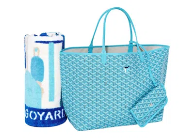 Pre-owned Goyard Women's  Saint Louis Gm Bag And Balise Towel In Turquoise