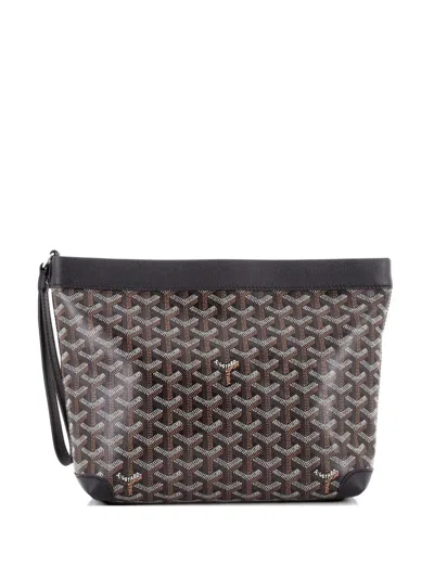 Pre-owned Goyard Ine Conti Pouch Coated Canvas Clutch Bag In Black
