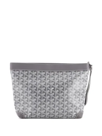 Pre-owned Goyard Ine Conti Pouch Coated Canvas Clutch Bag In Metallic