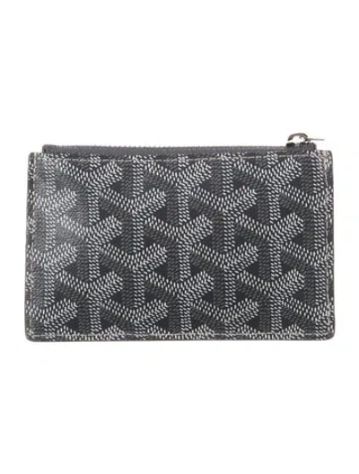 Pre-owned Goyard Ine Leather Card Holder W/ Tags In Grey